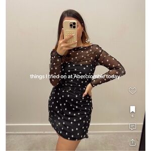 Abercrombie and Fitch long sleeve mesh off shoulder polka dot dress.